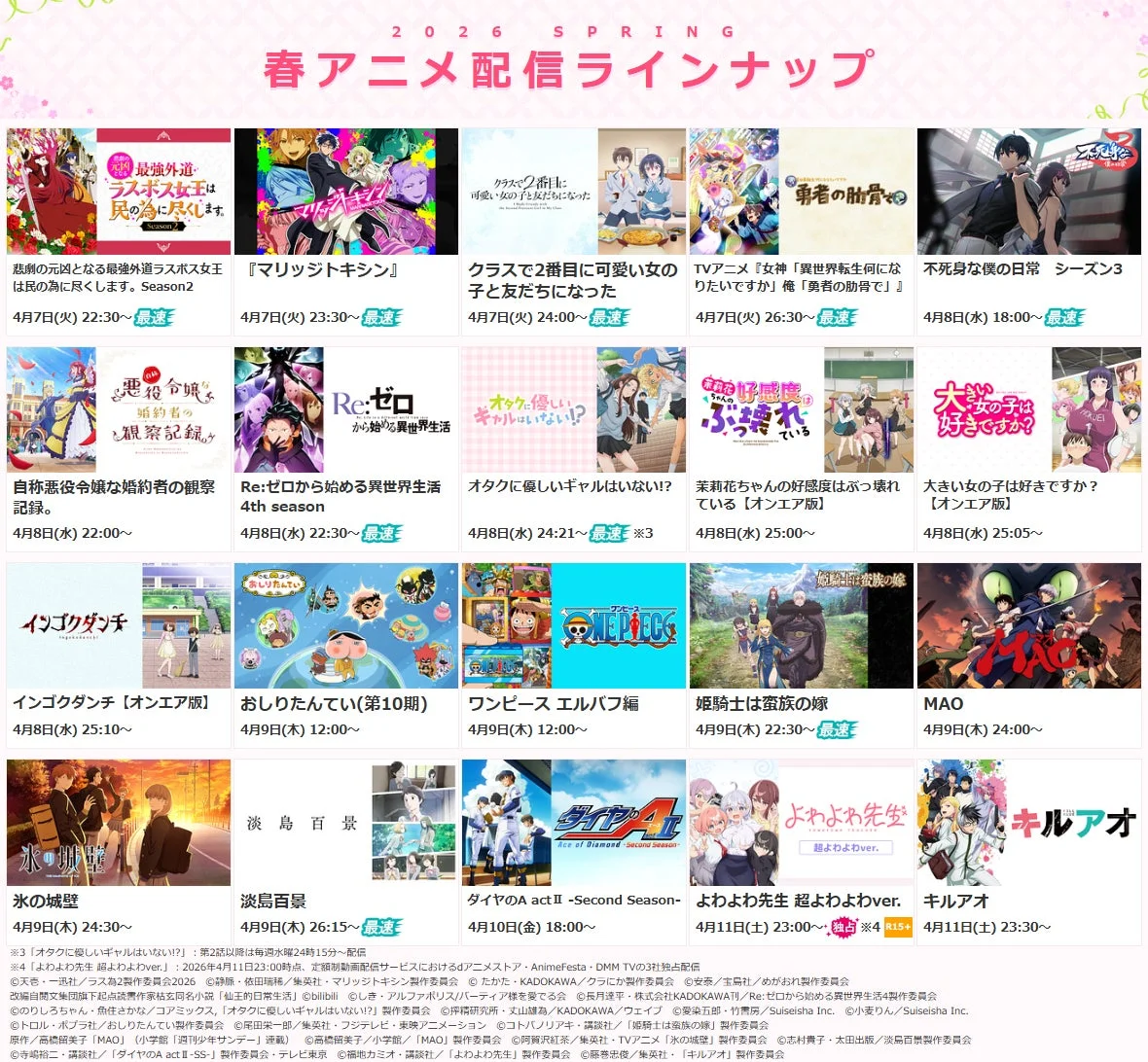 2026 SPRING 春アニメ配信ラインナップ